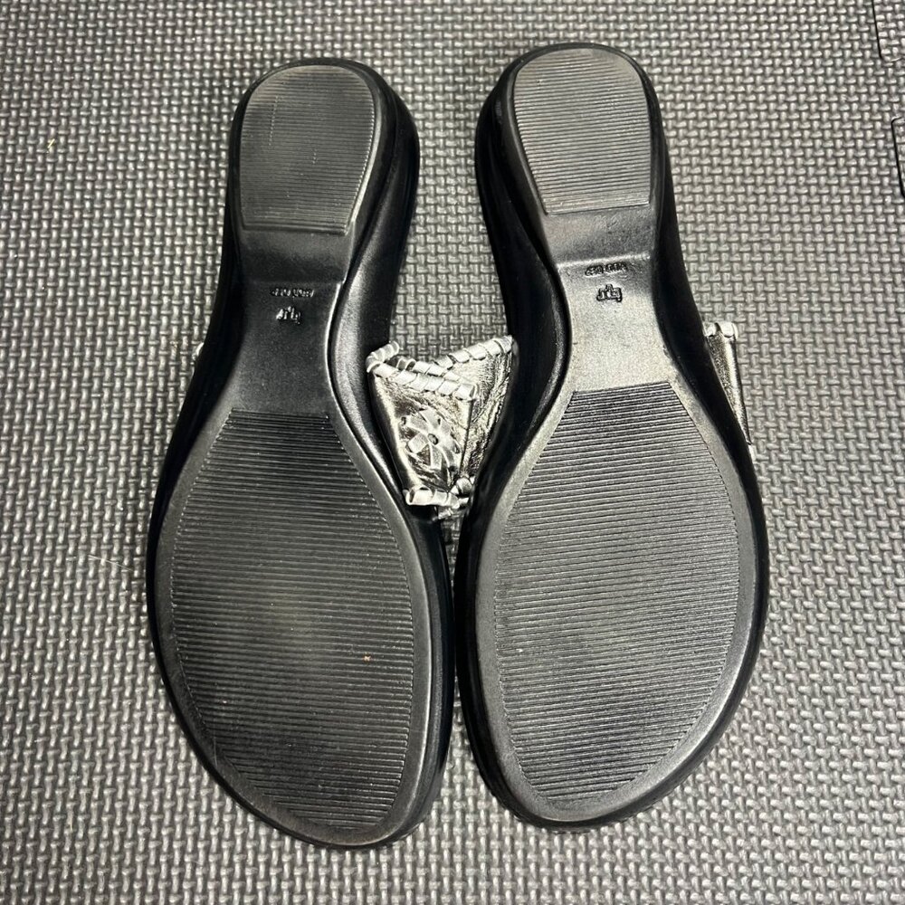 Mila Paoli Womens Silver Leather Slide Sandals With Floral Details Made In Italy - Picture 4 of 5